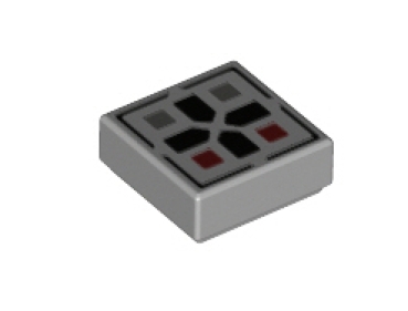 LEGO Fliesen 3070bpb096 Fliese 1x1 mit schwarzem Kreuz und rot/grauen Knöpfen, hellgrau