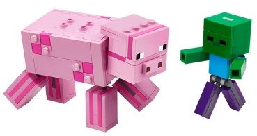 Preview: Inhalt: LEGO Minecraft 21157 BigFig Schwein mit Zombiebaby