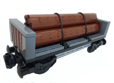 Custom LEGO Eisenbahn TRN103-02 Holzwaggon mit 3 Baumstämmen (fertig aufgebaut)