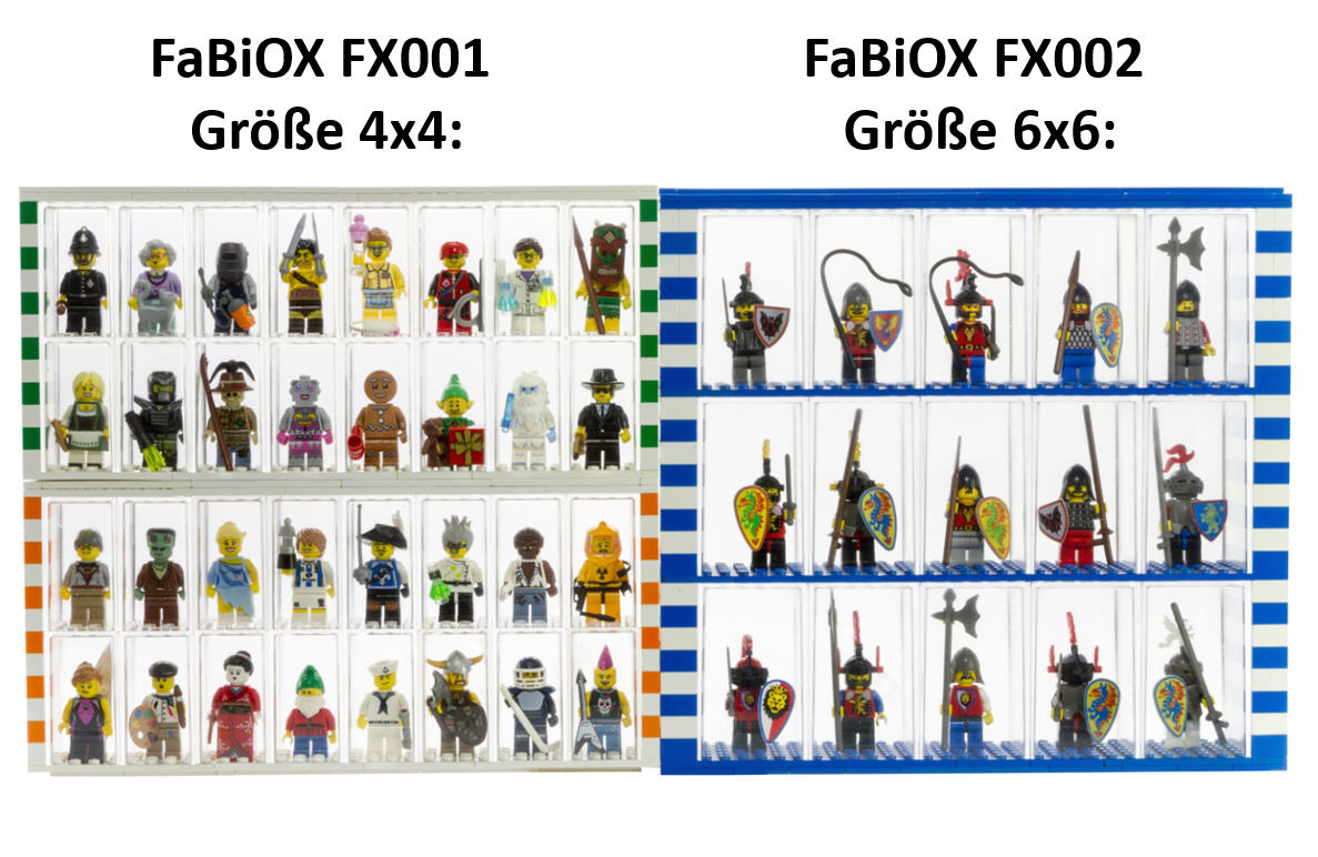 Lego® Figuren 4er Pack FaBiOX Sammelvitrine,Schaukästen Setzkasten 6x6 für z.b 