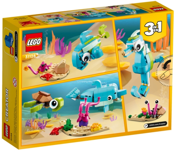 Box Rückseite: LEGO Creator 31128 Delfin und Schildkröte
