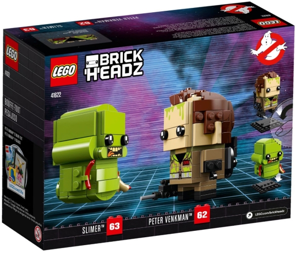 Box Rückansicht: LEGO Brickheadz 41622 Peter Venkman & Slimer