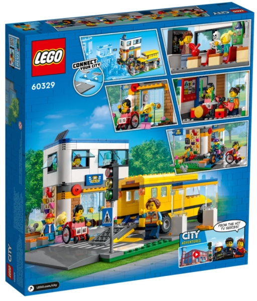 Box Rückansicht: LEGO City 60329 Schule mit Schulbus