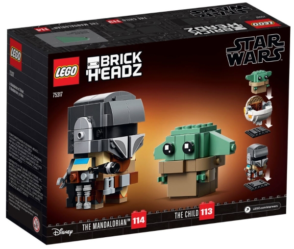 Box Rückansicht: LEGO Brickheadz 75317 Der Mandalorianer und das Kind