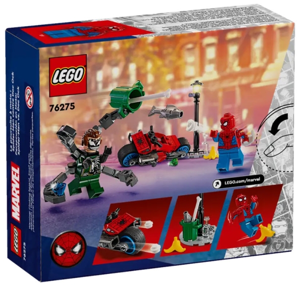 Box Rückansicht: LEGO Super Heroes 76275 Motorrad-Verfolgungsjagd: Spider-Man vs. Doc Ock